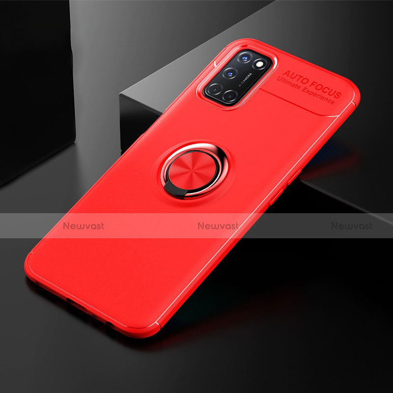 Ultra-thin Silicone Gel Soft Case Cover with Magnetic Finger Ring Stand A01 for Oppo A52 Red