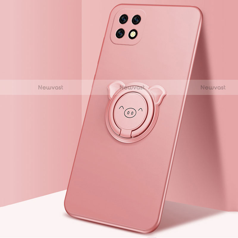 Ultra-thin Silicone Gel Soft Case Cover with Magnetic Finger Ring Stand A01 for Oppo A72 5G Rose Gold