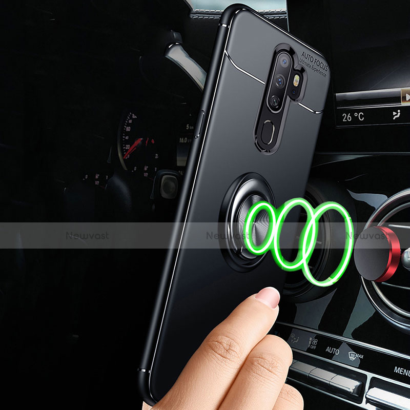 Ultra-thin Silicone Gel Soft Case Cover with Magnetic Finger Ring Stand A01 for Oppo A9 (2020)