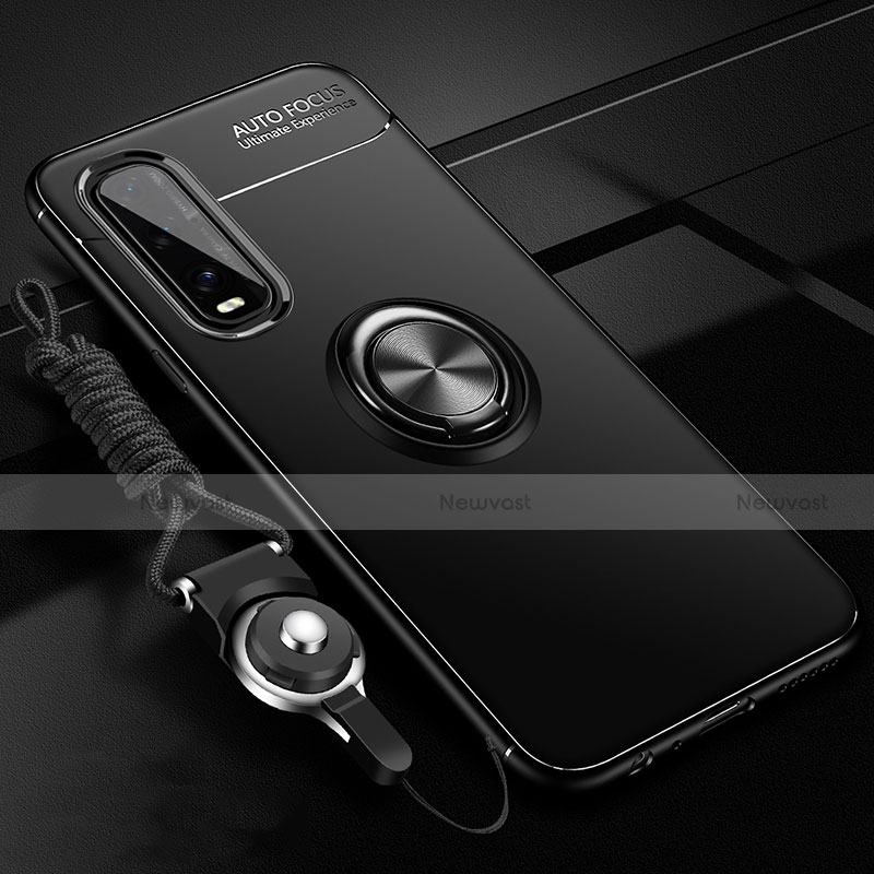 Ultra-thin Silicone Gel Soft Case Cover with Magnetic Finger Ring Stand A01 for Oppo Find X2 Black
