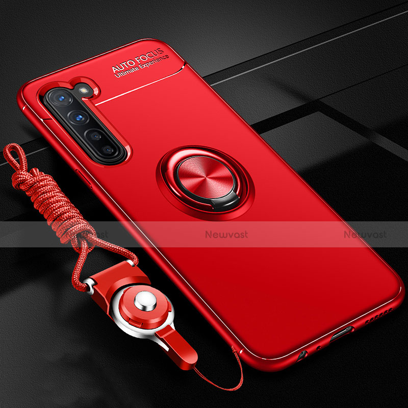 Ultra-thin Silicone Gel Soft Case Cover with Magnetic Finger Ring Stand A01 for Oppo Find X2 Lite Red