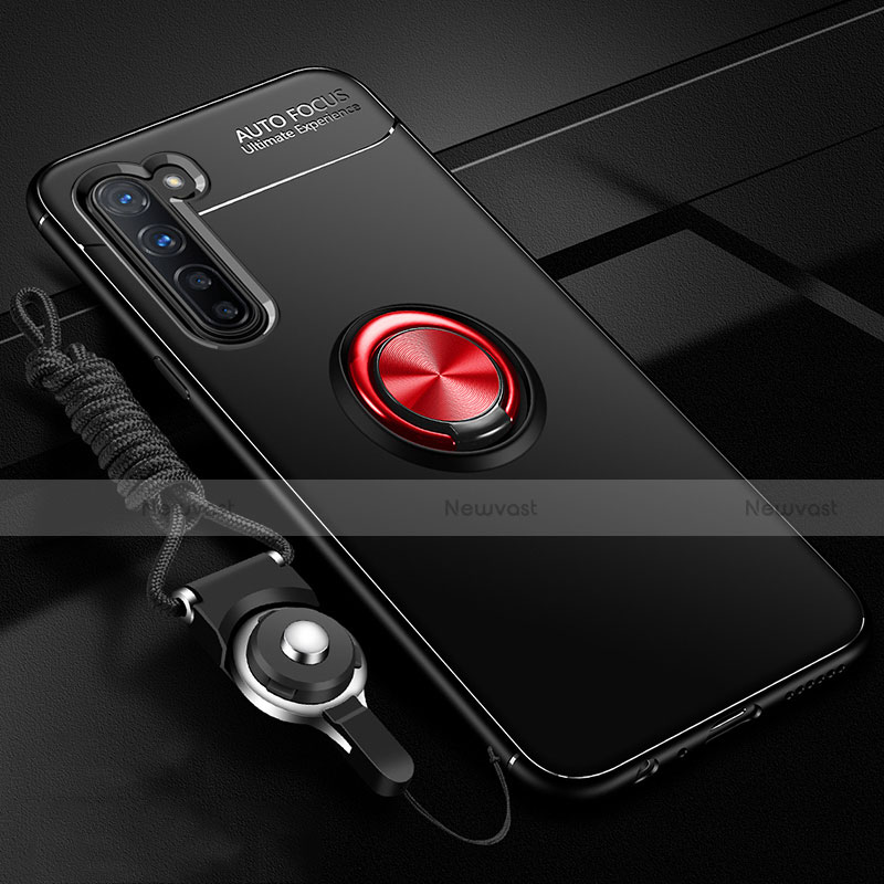 Ultra-thin Silicone Gel Soft Case Cover with Magnetic Finger Ring Stand A01 for Oppo Find X2 Lite Red and Black