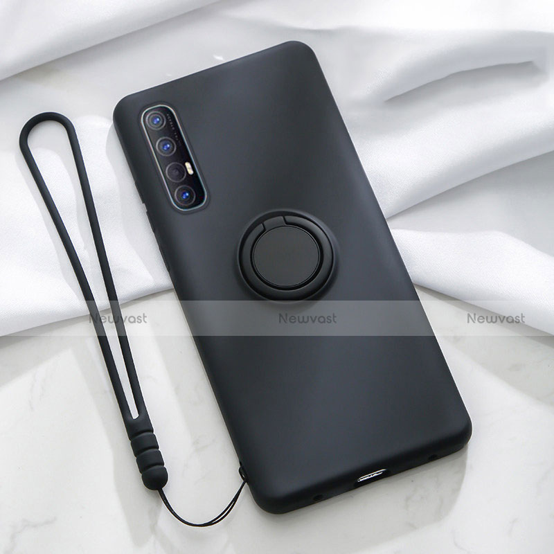Ultra-thin Silicone Gel Soft Case Cover with Magnetic Finger Ring Stand A01 for Oppo Find X2 Neo Black