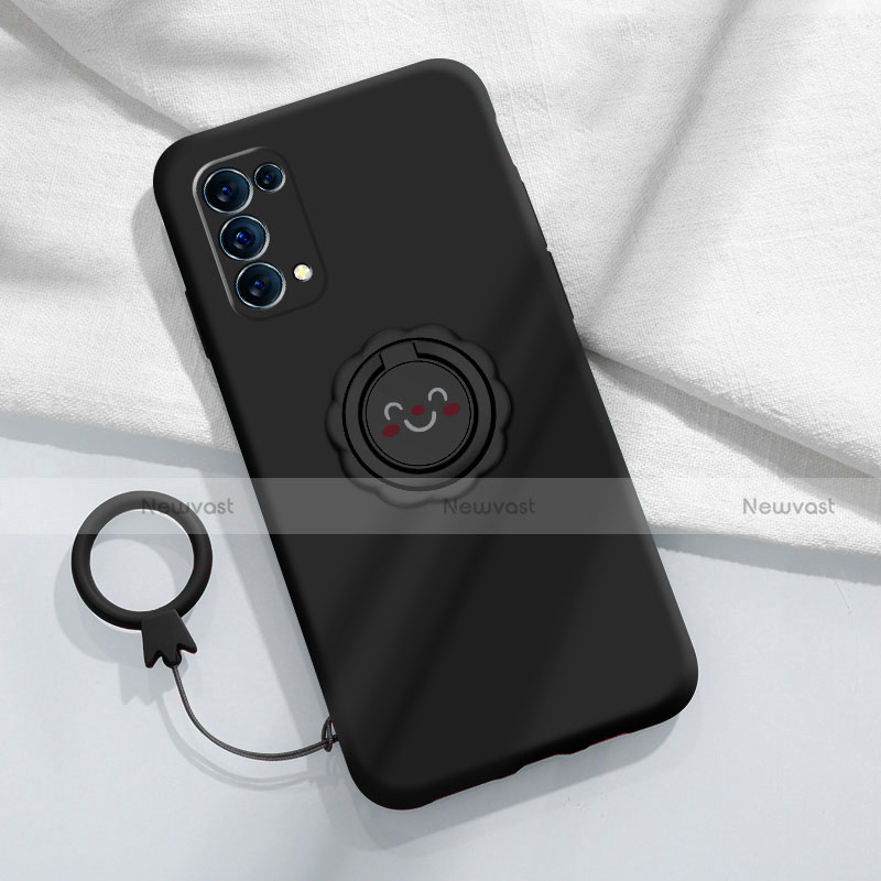 Ultra-thin Silicone Gel Soft Case Cover with Magnetic Finger Ring Stand A01 for Oppo Find X3 Lite 5G Black