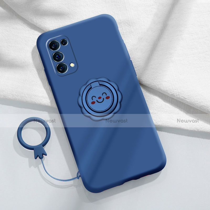 Ultra-thin Silicone Gel Soft Case Cover with Magnetic Finger Ring Stand A01 for Oppo Find X3 Lite 5G Blue