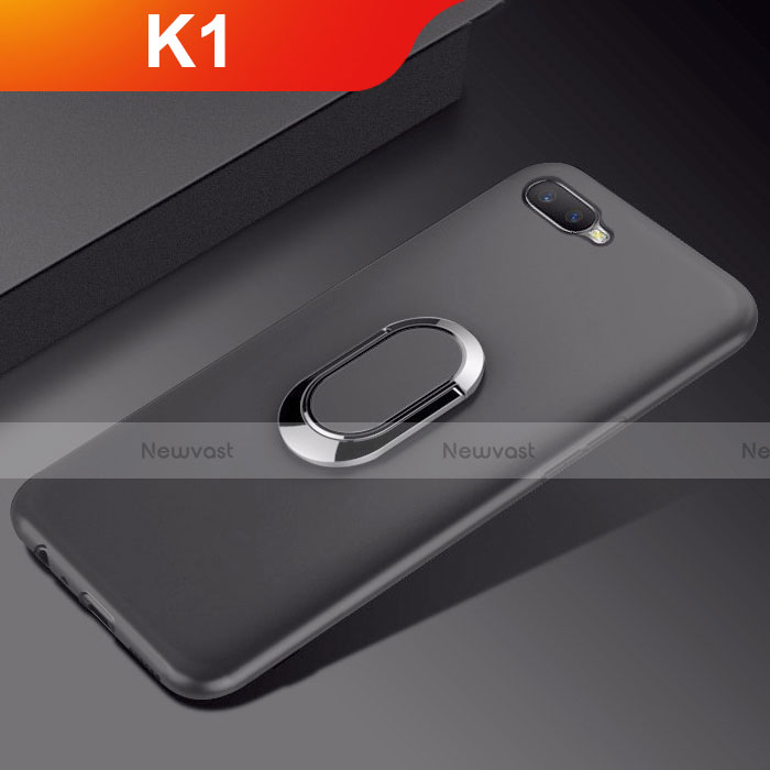Ultra-thin Silicone Gel Soft Case Cover with Magnetic Finger Ring Stand A01 for Oppo K1 Black