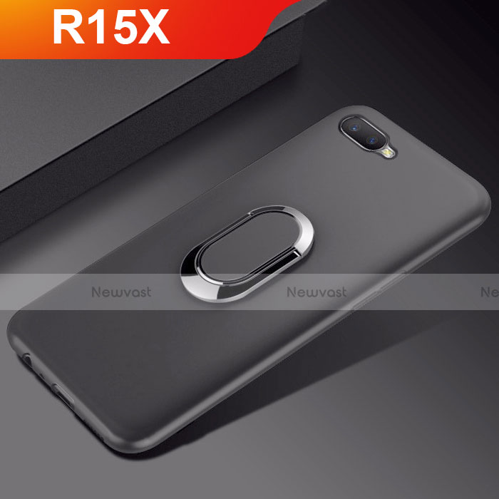 Ultra-thin Silicone Gel Soft Case Cover with Magnetic Finger Ring Stand A01 for Oppo R15X Black