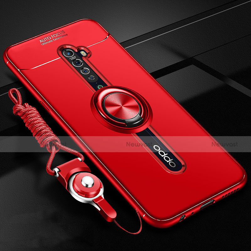 Ultra-thin Silicone Gel Soft Case Cover with Magnetic Finger Ring Stand A01 for Oppo Reno2 Red