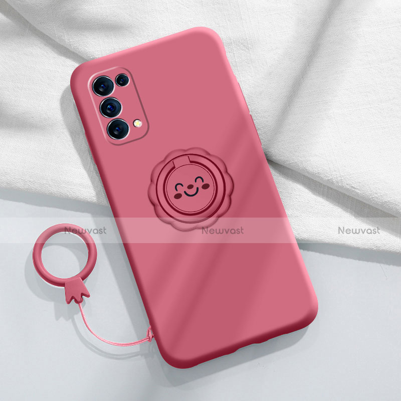 Ultra-thin Silicone Gel Soft Case Cover with Magnetic Finger Ring Stand A01 for Oppo Reno5 5G