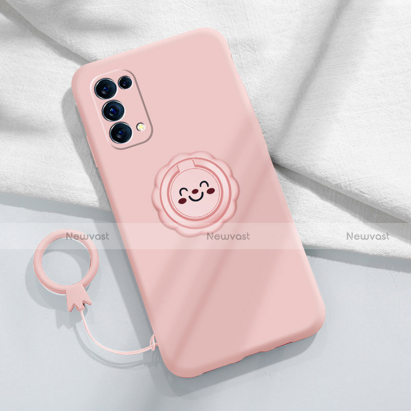 Ultra-thin Silicone Gel Soft Case Cover with Magnetic Finger Ring Stand A01 for Oppo Reno5 Pro 5G