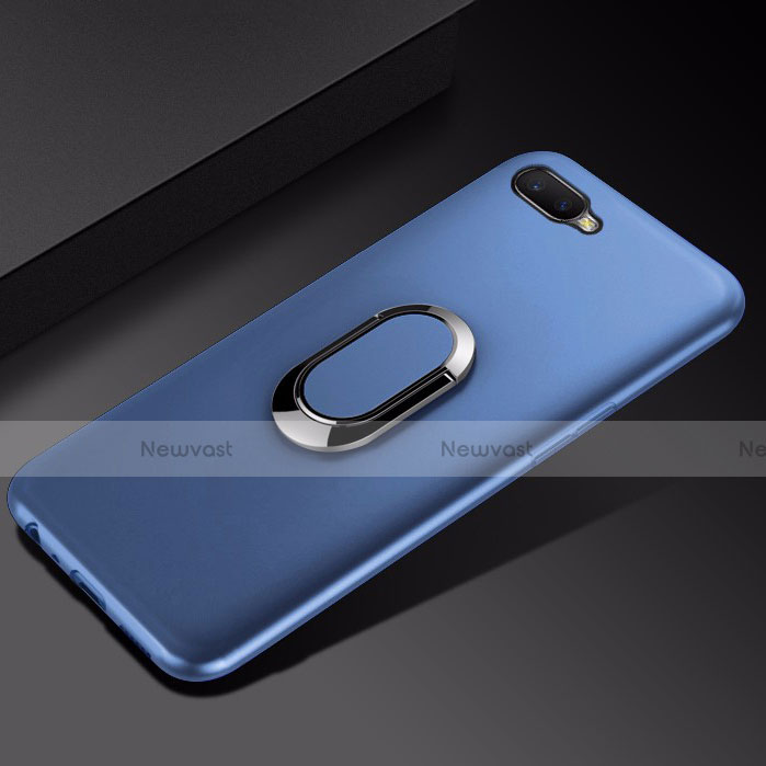 Ultra-thin Silicone Gel Soft Case Cover with Magnetic Finger Ring Stand A01 for Oppo RX17 Neo Blue