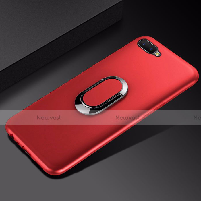 Ultra-thin Silicone Gel Soft Case Cover with Magnetic Finger Ring Stand A01 for Oppo RX17 Neo Red