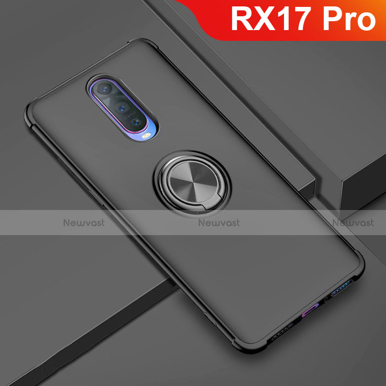 Ultra-thin Silicone Gel Soft Case Cover with Magnetic Finger Ring Stand A01 for Oppo RX17 Pro Black