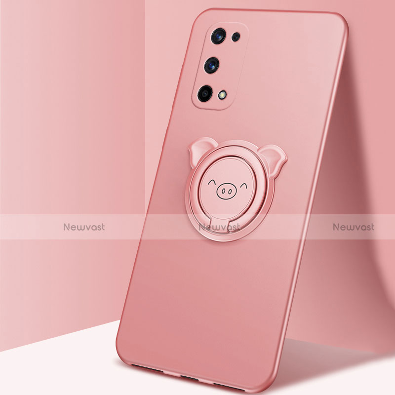 Ultra-thin Silicone Gel Soft Case Cover with Magnetic Finger Ring Stand A01 for Realme Q2 Pro 5G Rose Gold