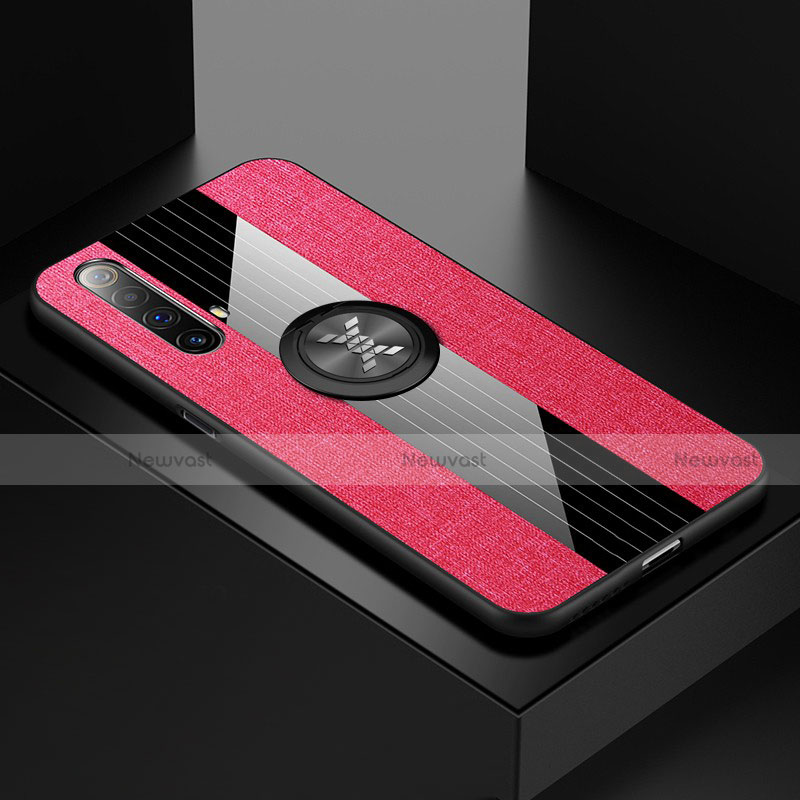 Ultra-thin Silicone Gel Soft Case Cover with Magnetic Finger Ring Stand A01 for Realme X3 SuperZoom Hot Pink