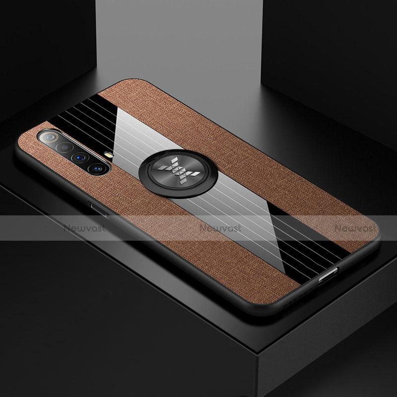 Ultra-thin Silicone Gel Soft Case Cover with Magnetic Finger Ring Stand A01 for Realme X50 5G Brown