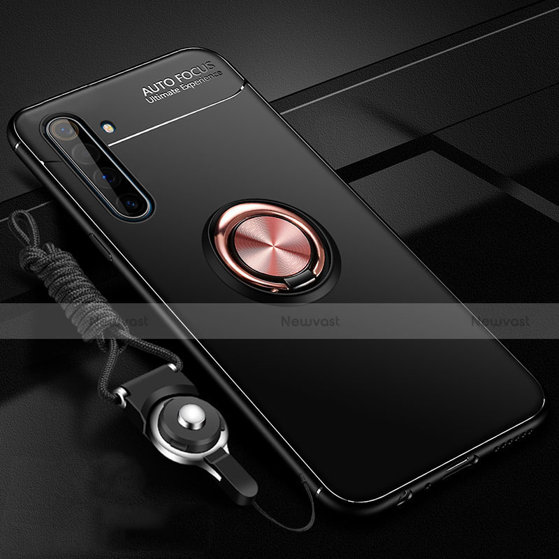 Ultra-thin Silicone Gel Soft Case Cover with Magnetic Finger Ring Stand A01 for Realme X50 Pro 5G Gold and Black
