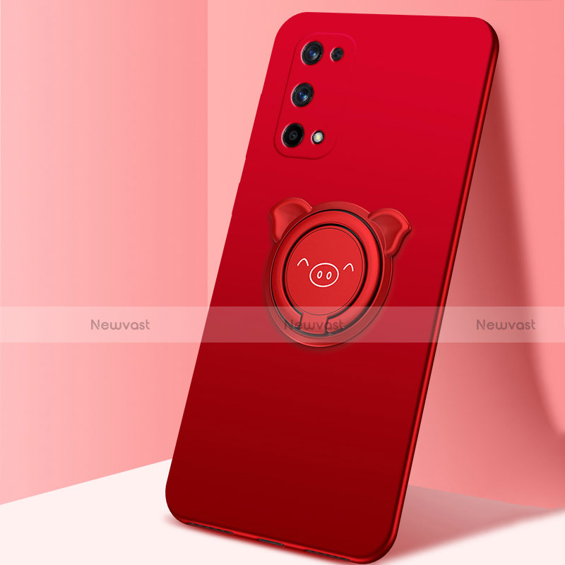 Ultra-thin Silicone Gel Soft Case Cover with Magnetic Finger Ring Stand A01 for Realme X7 Pro 5G Red