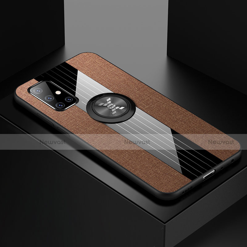 Ultra-thin Silicone Gel Soft Case Cover with Magnetic Finger Ring Stand A01 for Samsung Galaxy A51 5G Brown