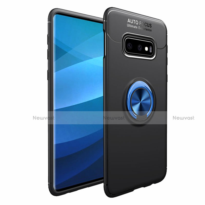 Ultra-thin Silicone Gel Soft Case Cover with Magnetic Finger Ring Stand A01 for Samsung Galaxy S10 Blue and Black
