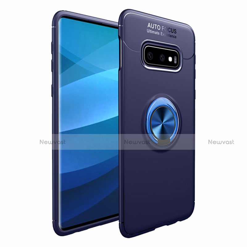 Ultra-thin Silicone Gel Soft Case Cover with Magnetic Finger Ring Stand A01 for Samsung Galaxy S10 Plus Blue