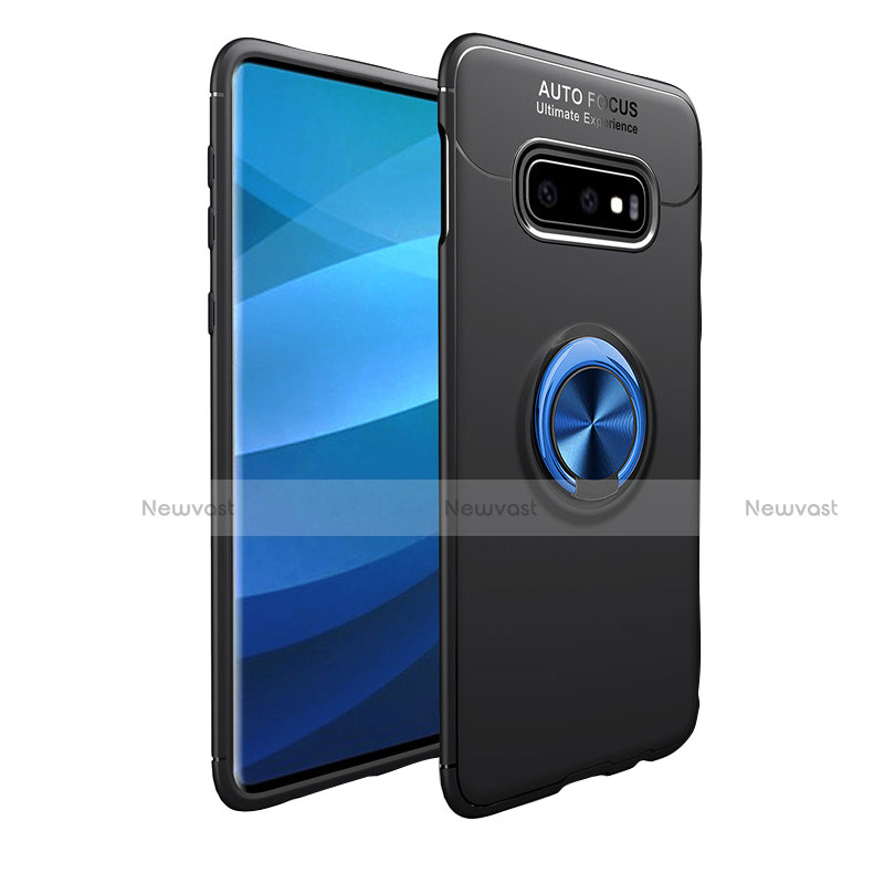 Ultra-thin Silicone Gel Soft Case Cover with Magnetic Finger Ring Stand A01 for Samsung Galaxy S10e Blue and Black