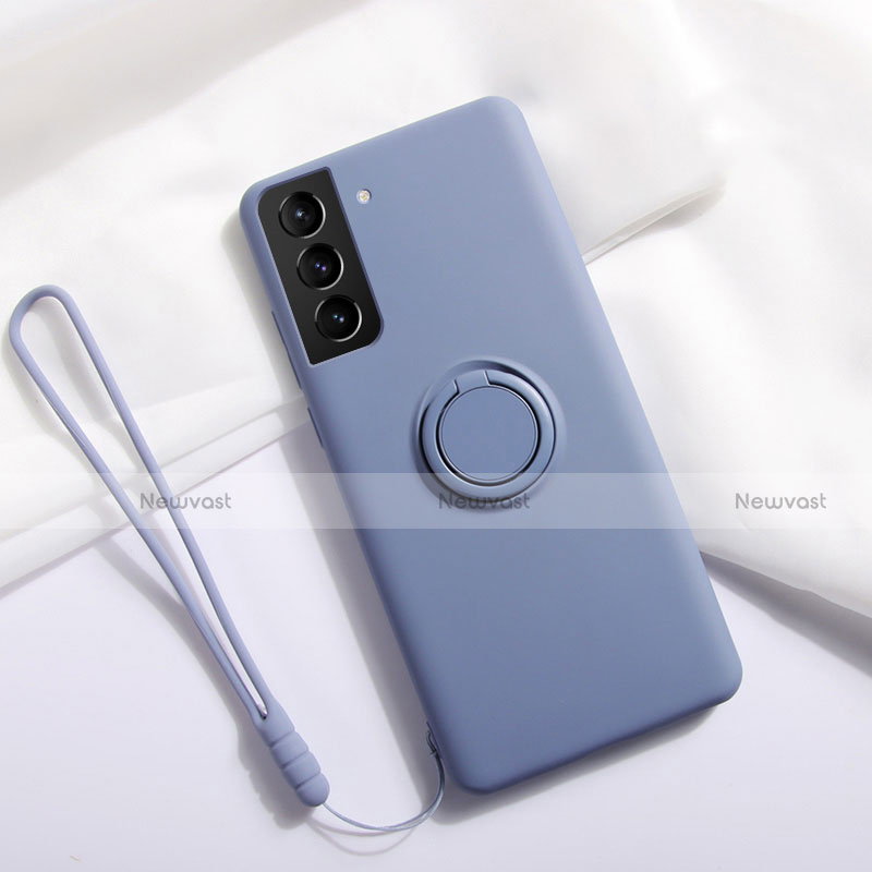Ultra-thin Silicone Gel Soft Case Cover with Magnetic Finger Ring Stand A01 for Samsung Galaxy S21 Plus 5G Lavender Gray