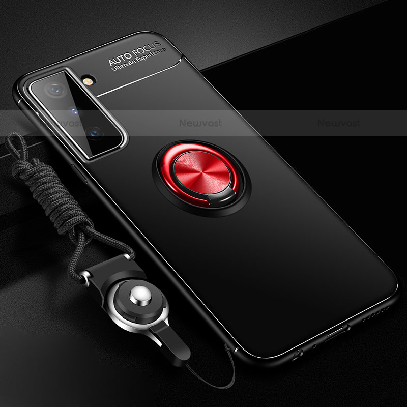 Ultra-thin Silicone Gel Soft Case Cover with Magnetic Finger Ring Stand A01 for Samsung Galaxy S21 Plus 5G Red and Black