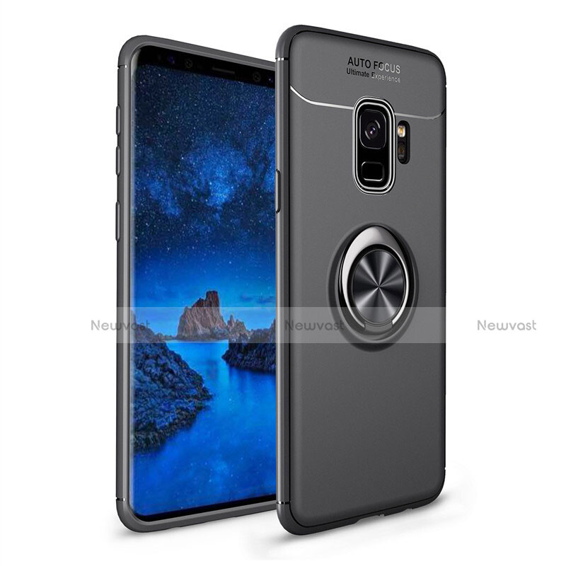 Ultra-thin Silicone Gel Soft Case Cover with Magnetic Finger Ring Stand A01 for Samsung Galaxy S9 Black