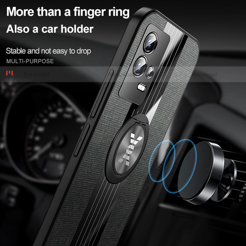 Ultra-thin Silicone Gel Soft Case Cover with Magnetic Finger Ring Stand A01 for Vivo iQOO 8 5G