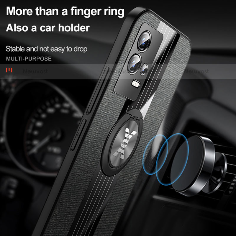 Ultra-thin Silicone Gel Soft Case Cover with Magnetic Finger Ring Stand A01 for Vivo iQOO 8 Pro 5G