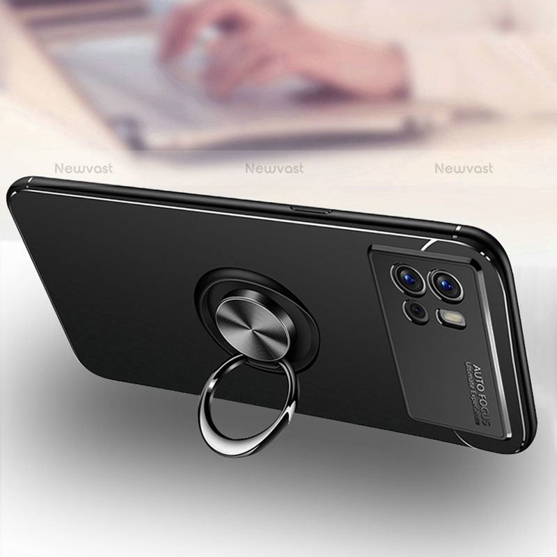 Ultra-thin Silicone Gel Soft Case Cover with Magnetic Finger Ring Stand A01 for Vivo iQOO 9 5G