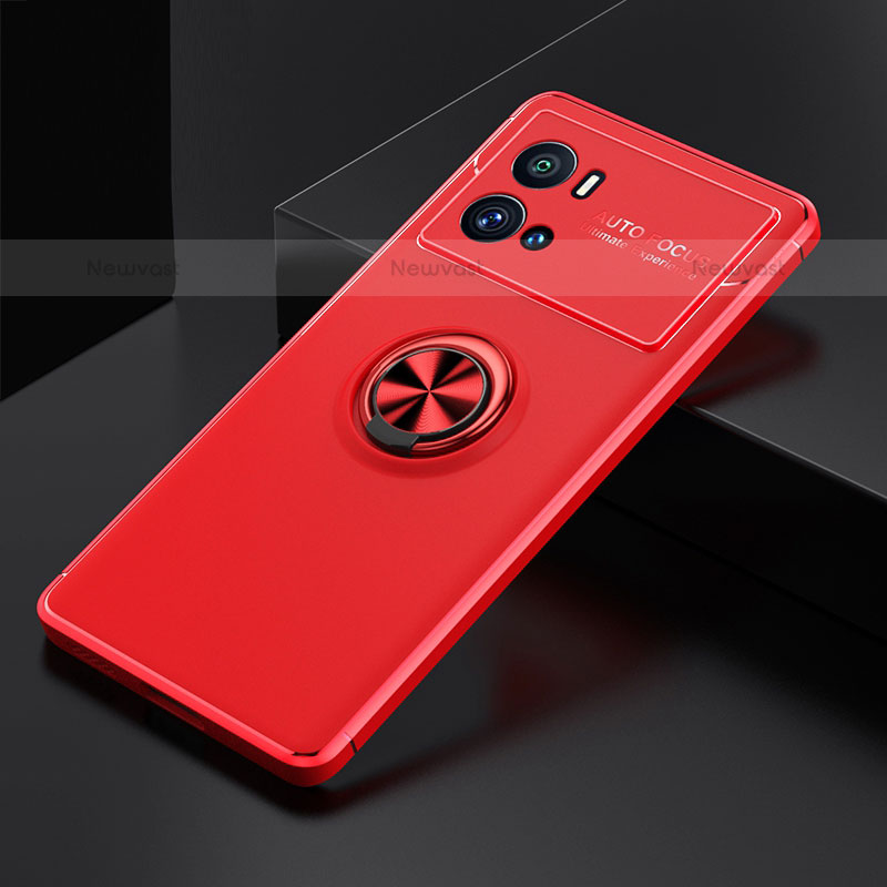 Ultra-thin Silicone Gel Soft Case Cover with Magnetic Finger Ring Stand A01 for Vivo iQOO 9 5G Red