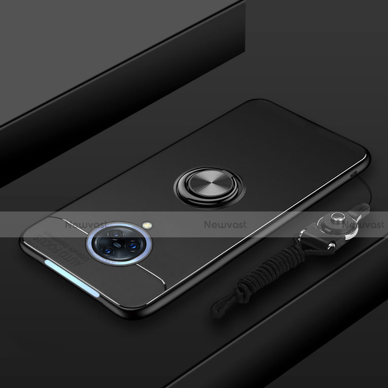 Ultra-thin Silicone Gel Soft Case Cover with Magnetic Finger Ring Stand A01 for Vivo Nex 3 Black