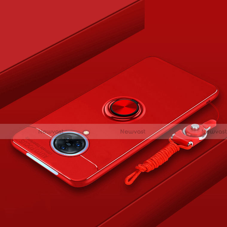 Ultra-thin Silicone Gel Soft Case Cover with Magnetic Finger Ring Stand A01 for Vivo Nex 3S Red