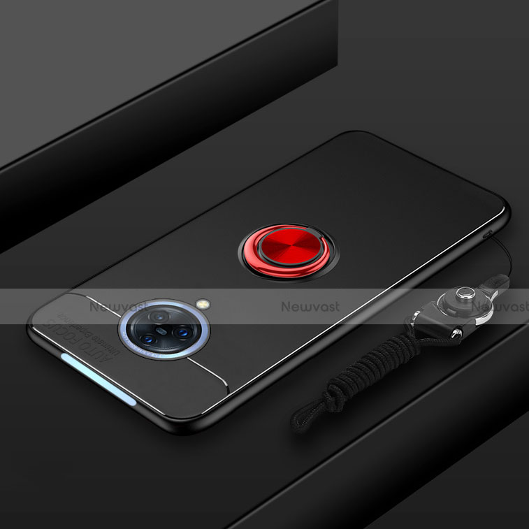 Ultra-thin Silicone Gel Soft Case Cover with Magnetic Finger Ring Stand A01 for Vivo Nex 3S Red and Black