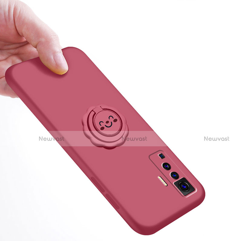 Ultra-thin Silicone Gel Soft Case Cover with Magnetic Finger Ring Stand A01 for Vivo X50 5G