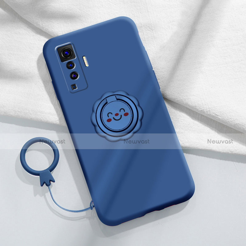 Ultra-thin Silicone Gel Soft Case Cover with Magnetic Finger Ring Stand A01 for Vivo X50 5G Blue
