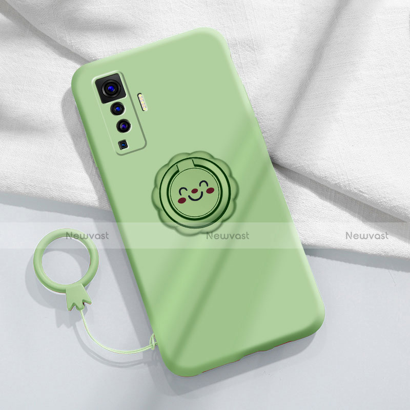 Ultra-thin Silicone Gel Soft Case Cover with Magnetic Finger Ring Stand A01 for Vivo X50 5G Cyan