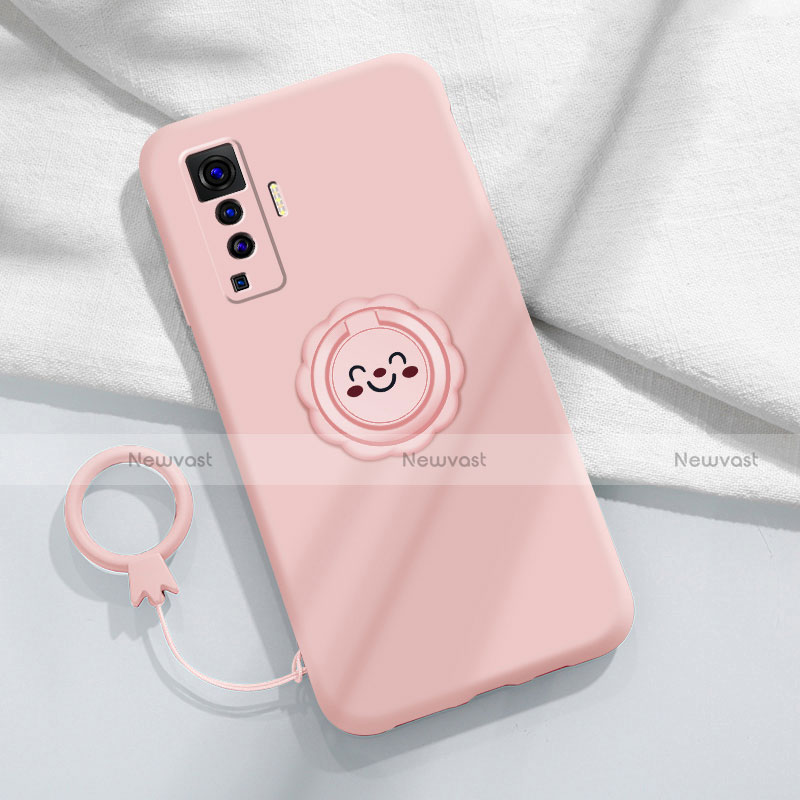 Ultra-thin Silicone Gel Soft Case Cover with Magnetic Finger Ring Stand A01 for Vivo X50 5G Pink