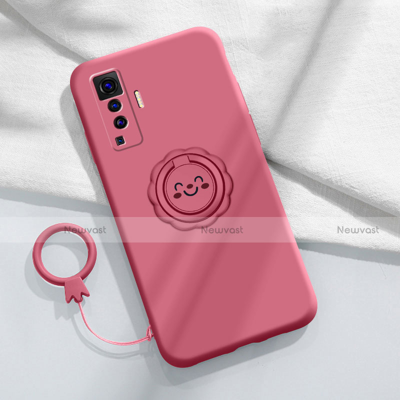 Ultra-thin Silicone Gel Soft Case Cover with Magnetic Finger Ring Stand A01 for Vivo X50 5G Red Wine