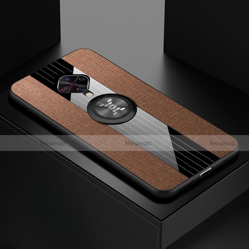 Ultra-thin Silicone Gel Soft Case Cover with Magnetic Finger Ring Stand A01 for Vivo X50 Lite Brown