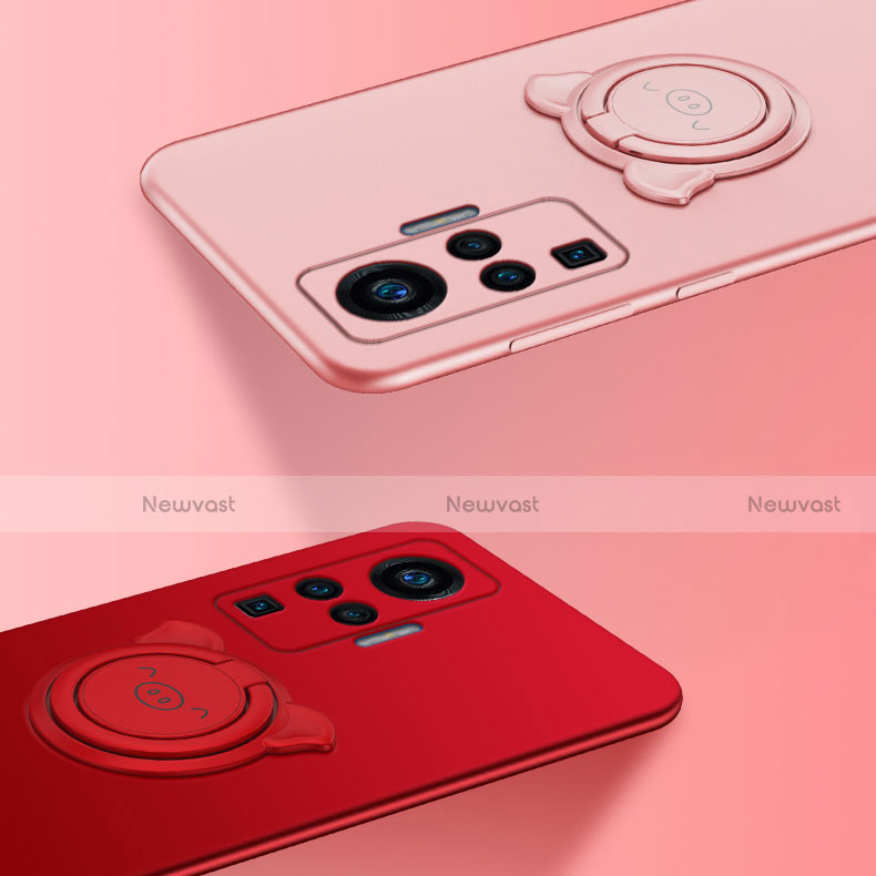Ultra-thin Silicone Gel Soft Case Cover with Magnetic Finger Ring Stand A01 for Vivo X51 5G