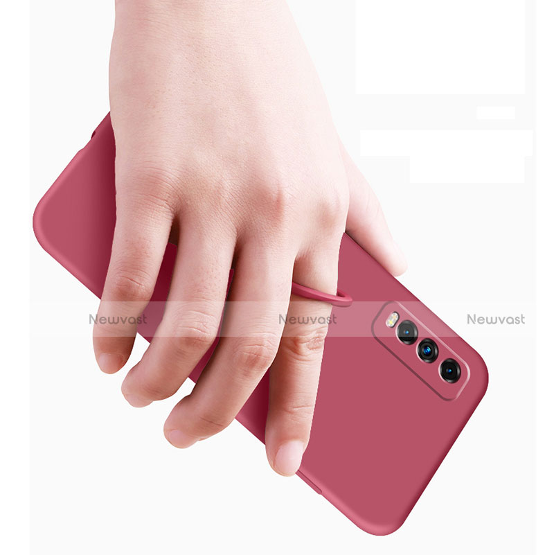 Ultra-thin Silicone Gel Soft Case Cover with Magnetic Finger Ring Stand A01 for Vivo Y11s