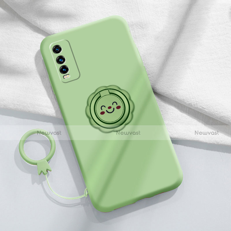 Ultra-thin Silicone Gel Soft Case Cover with Magnetic Finger Ring Stand A01 for Vivo Y11s Matcha Green