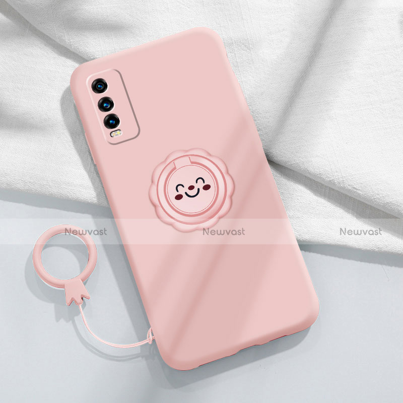 Ultra-thin Silicone Gel Soft Case Cover with Magnetic Finger Ring Stand A01 for Vivo Y11s Pink