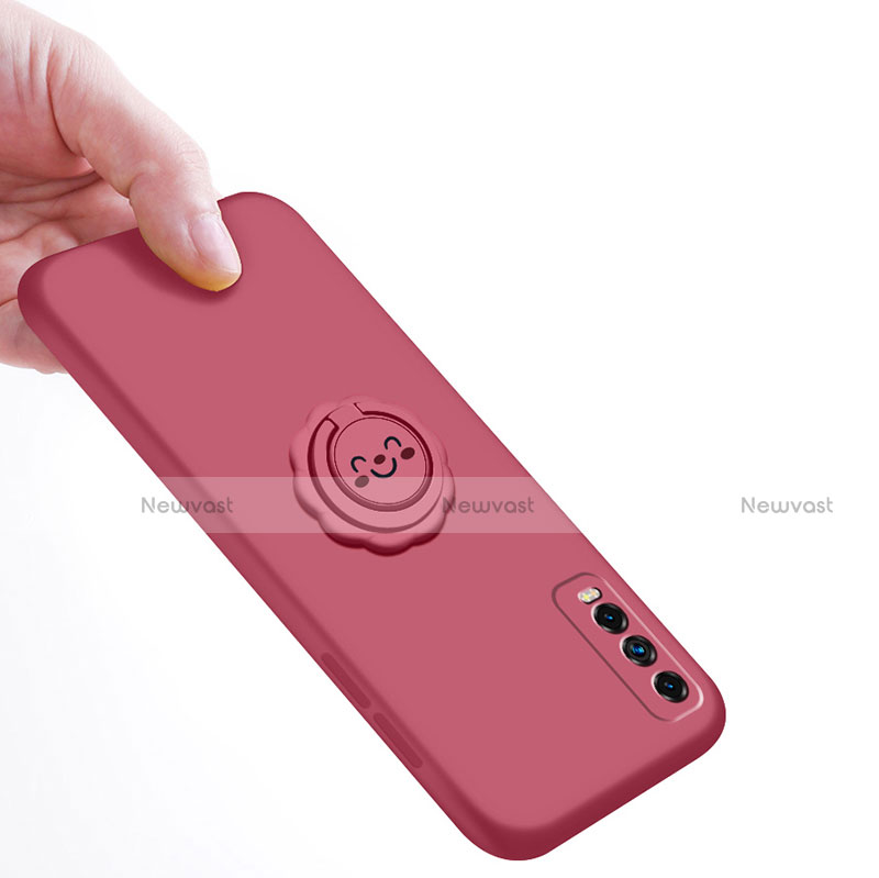 Ultra-thin Silicone Gel Soft Case Cover with Magnetic Finger Ring Stand A01 for Vivo Y12s