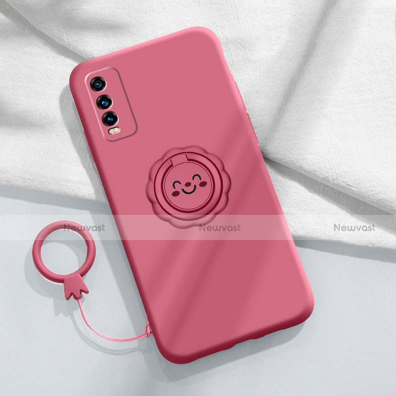 Ultra-thin Silicone Gel Soft Case Cover with Magnetic Finger Ring Stand A01 for Vivo Y12s