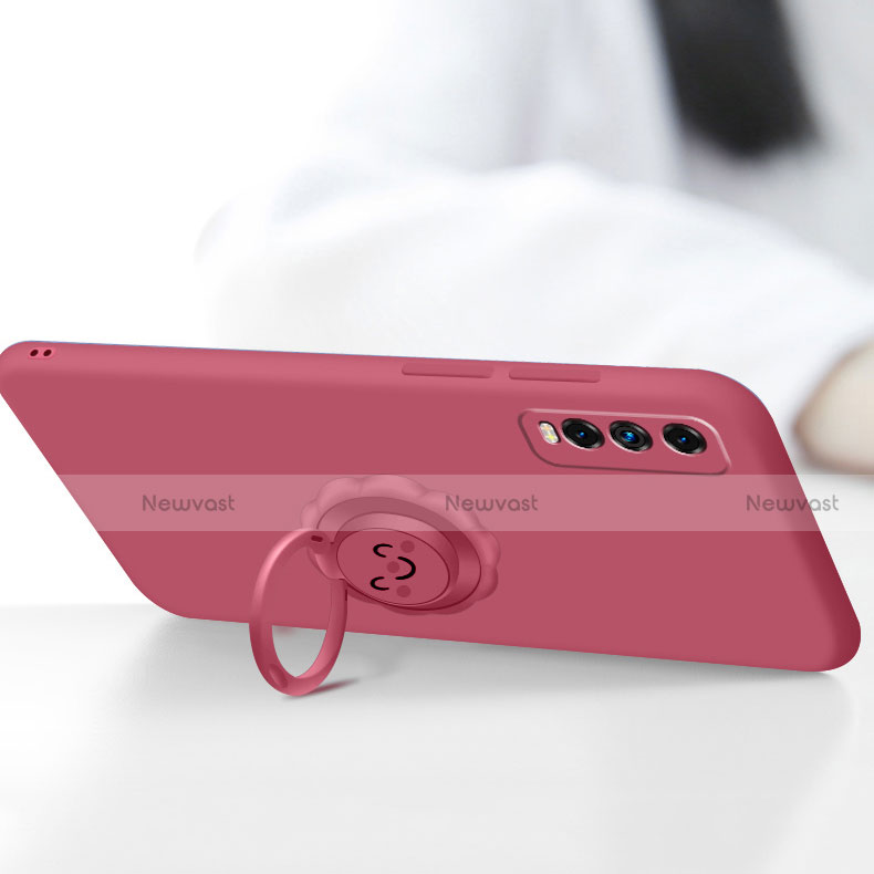 Ultra-thin Silicone Gel Soft Case Cover with Magnetic Finger Ring Stand A01 for Vivo Y12s