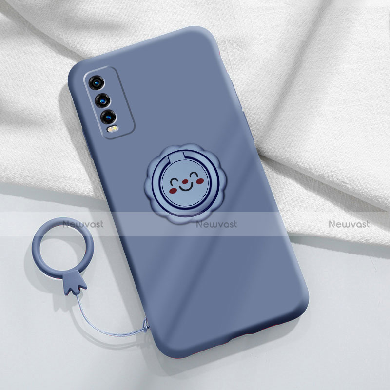 Ultra-thin Silicone Gel Soft Case Cover with Magnetic Finger Ring Stand A01 for Vivo Y12s Lavender Gray